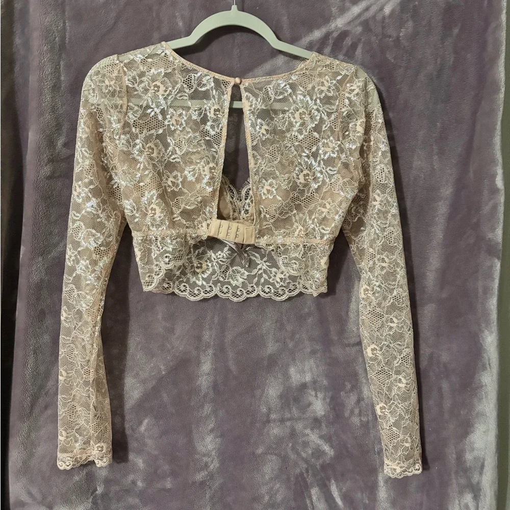 VTG Angel Victoria's Secret Lace Crop Top - Beige Size Small - Picture 2 of 7